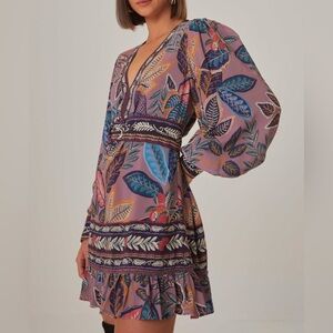 FARM Rio Lavender Wild Night Long Sleeve Mini Dress